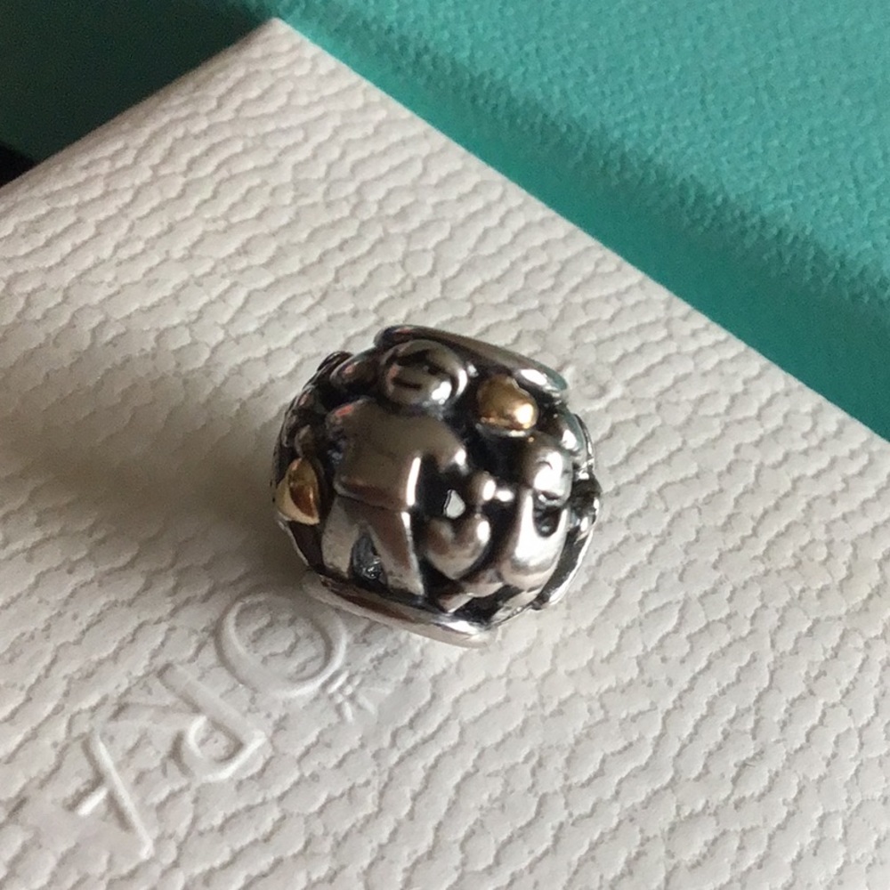 Pandora family charm with 14K gold hearts